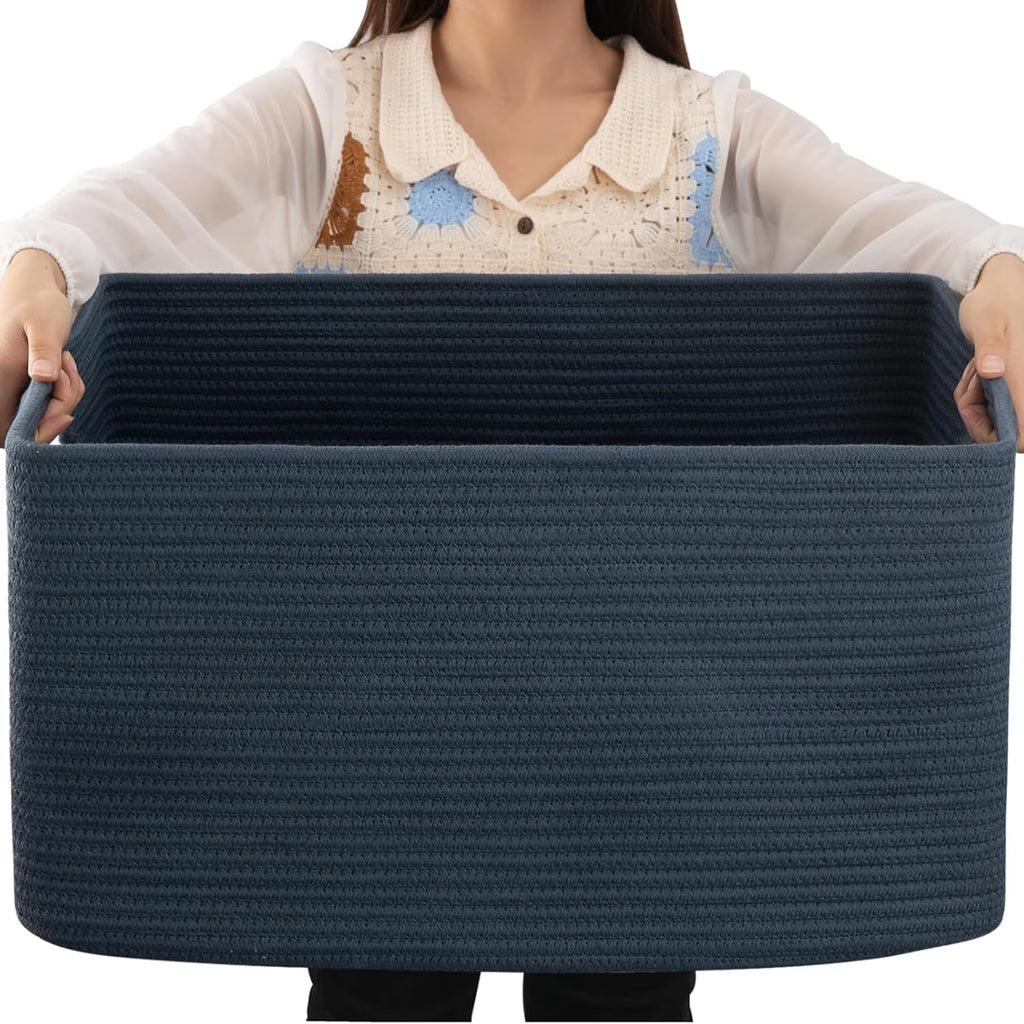 75L Large Woven Cotton Rope Blanket Storage Basket with Handle W471