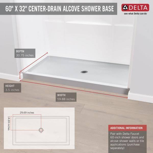32 in. x 60 in. Single Threshold Center Drain Alcove Shower Base in High Gloss White K768386