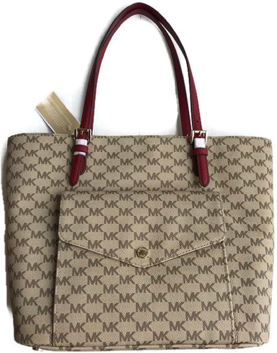 Large Leather Tote Bag Natural/Cherry A70263