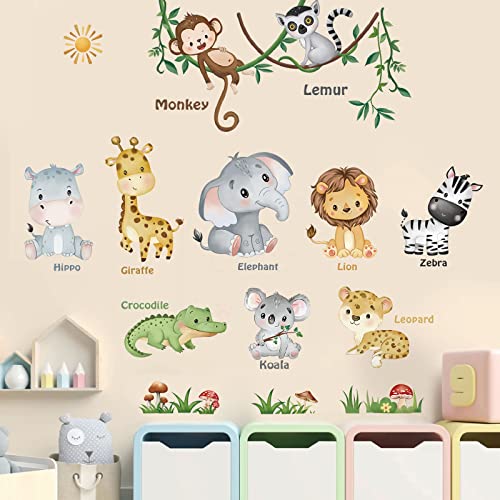 Forest Baby Animals Wall Decals Elephant Lion Giraffe Wall Stickers W29819