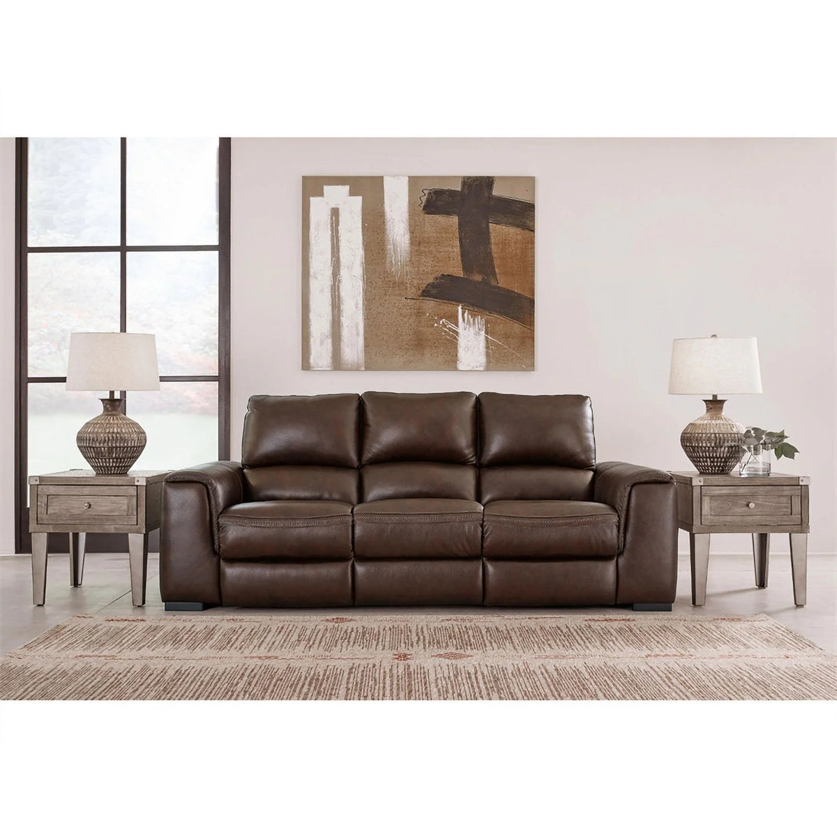 Walnut Leather Power Reclining Sofa with Headrest W94495