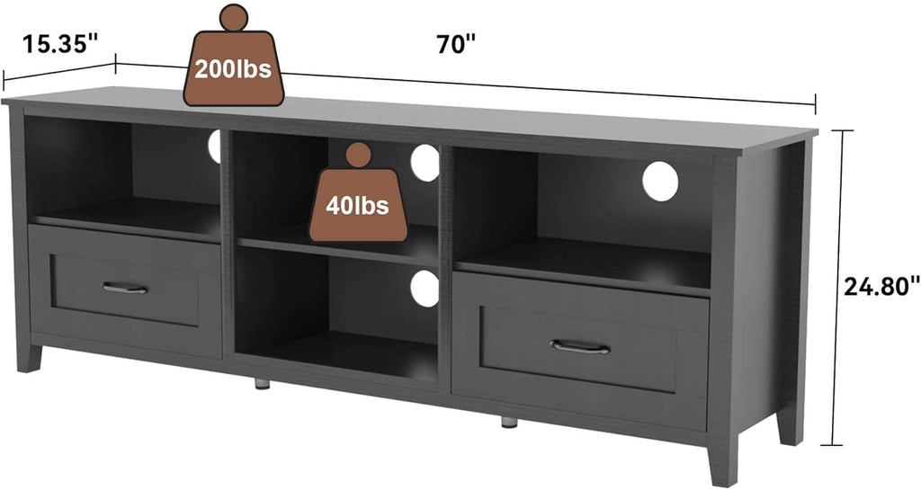 Black 70 inch TV Stand with Drawers Wood Storage Cabinet Z798