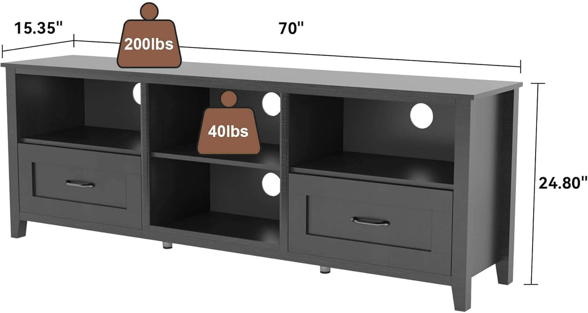 Black 70 inch TV Stand with Drawers Wood Storage Cabinet Z798