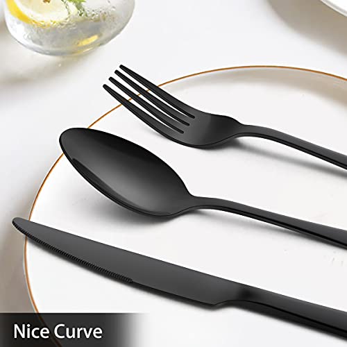 48-Piece Black Stainless Steel Silverware Set with Steak Knives X370