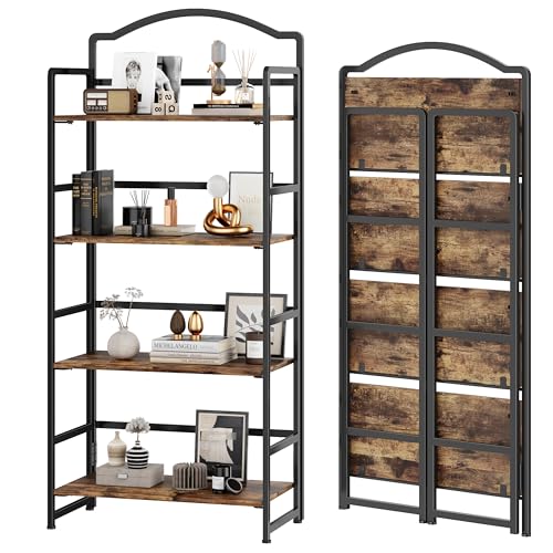 5 Tier Vintage Wood Folding Bookshelf D5044