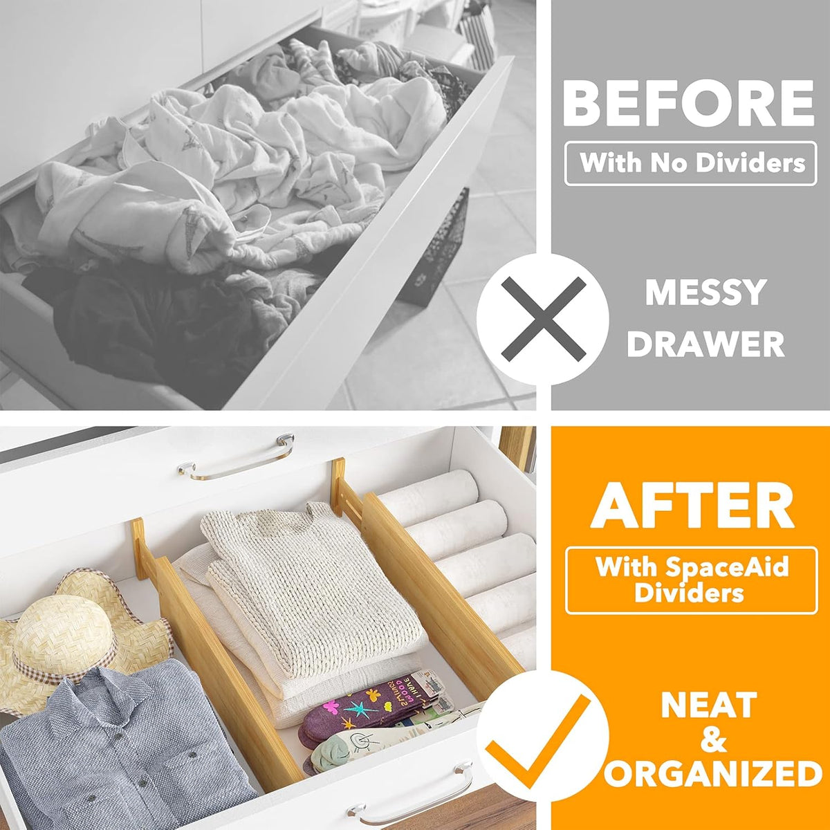 4" High Bamboo Deep Drawer Dividers, Expandable Drawer Organizers, 2 Dividers (17-22 in) Z53573