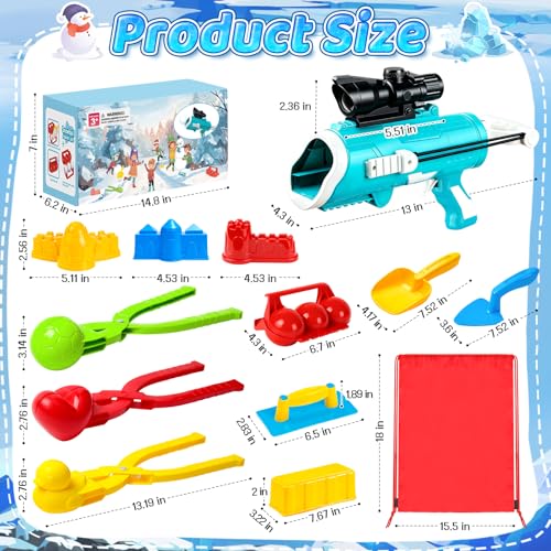 Snowball Maker Kit with Snowball Blaster Launcher, 3 Duck Shaped Clips, Molds, Snow Shovel, Carry Bag G923