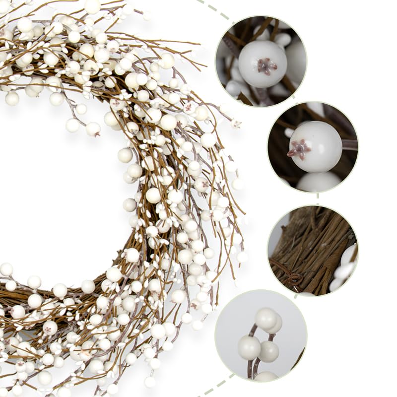 20 Inch Artificial Winter Wreath White Berry Wreath E8316