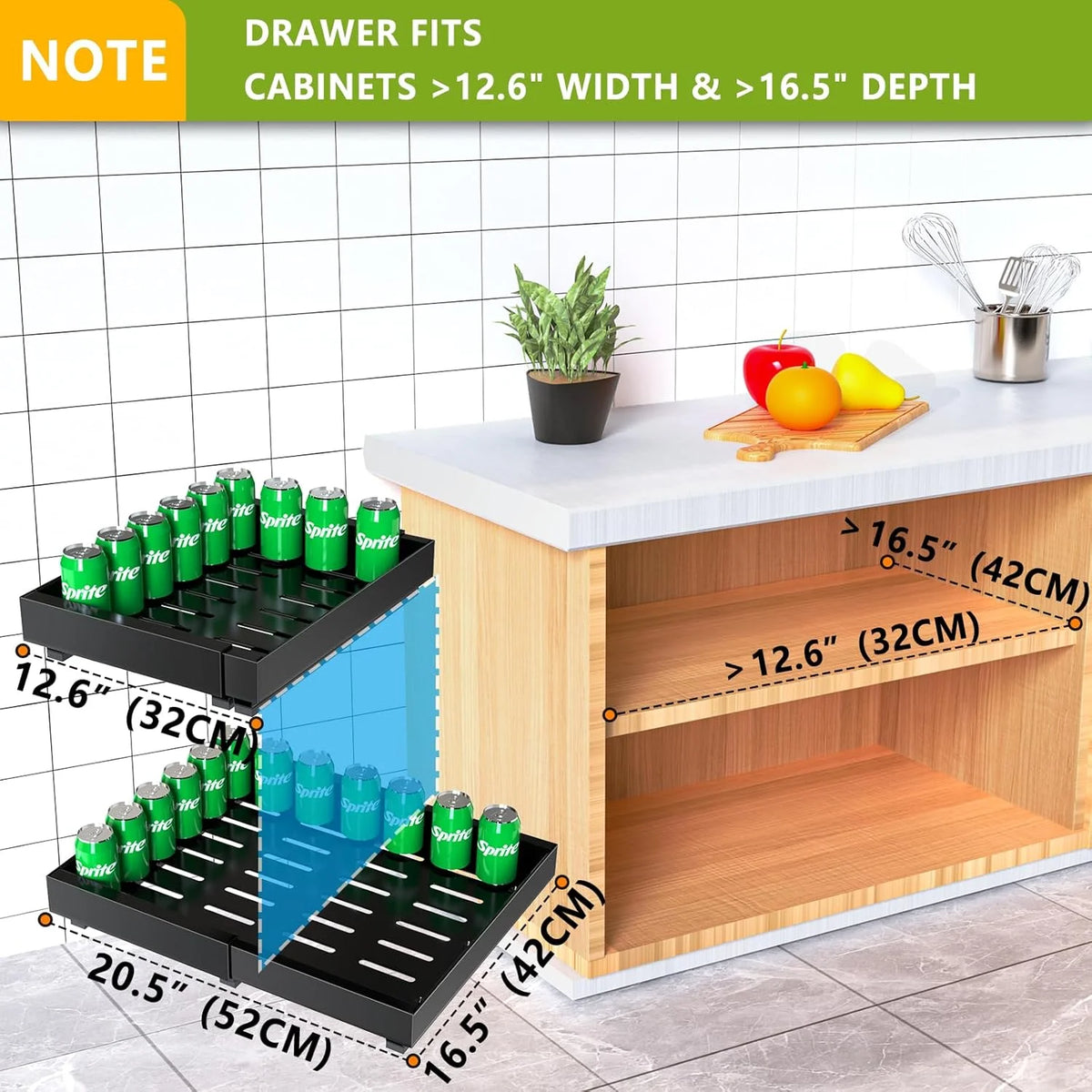 2 Pack 16.5Deep Expandable Slide out Drawers Black W5860