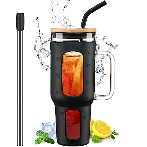 46 oz Glass Tumbler with Lid and Straw and Handle P3271