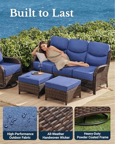 7PCS Blue Wicker Patio Furniture Set with Cushion B437