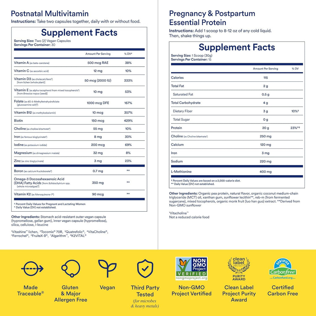 Postnatal Multivitamin and Protein Duo with Organic Vanilla Protein Powder 20g R65471