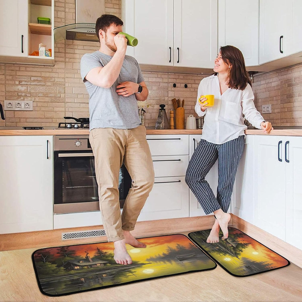 Kitchen Rug Set of 2, Non Slip Washable Anti-Fatigue Floor Mat L70514