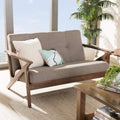 Walnut Wood Light Grey Fabric Tufted 2-Seater Loveseat U511