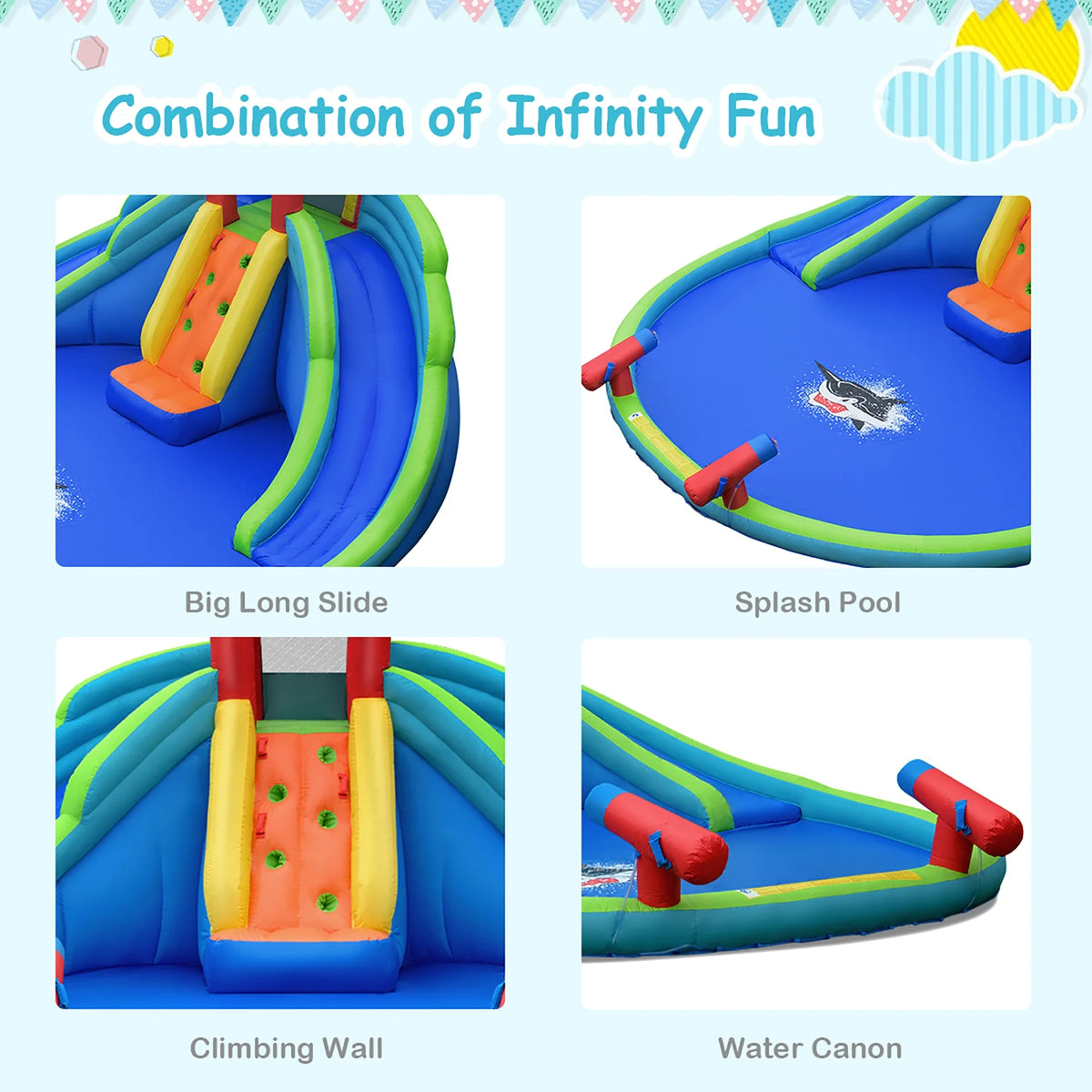 Inflatable Bounce House Water Splash Pool Dual Slide Climbing Wall T29407