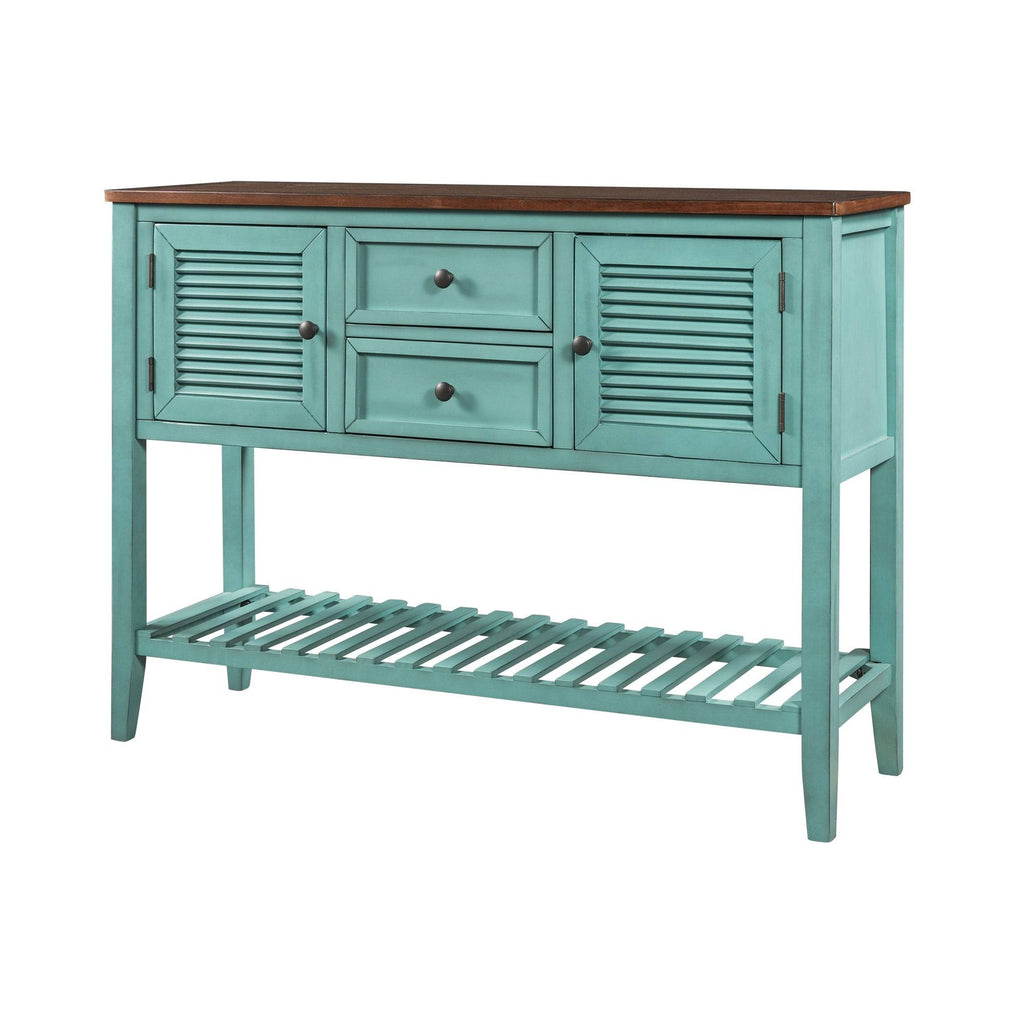 Blue Console Table with 2 Drawers and Bottom Shelf B510