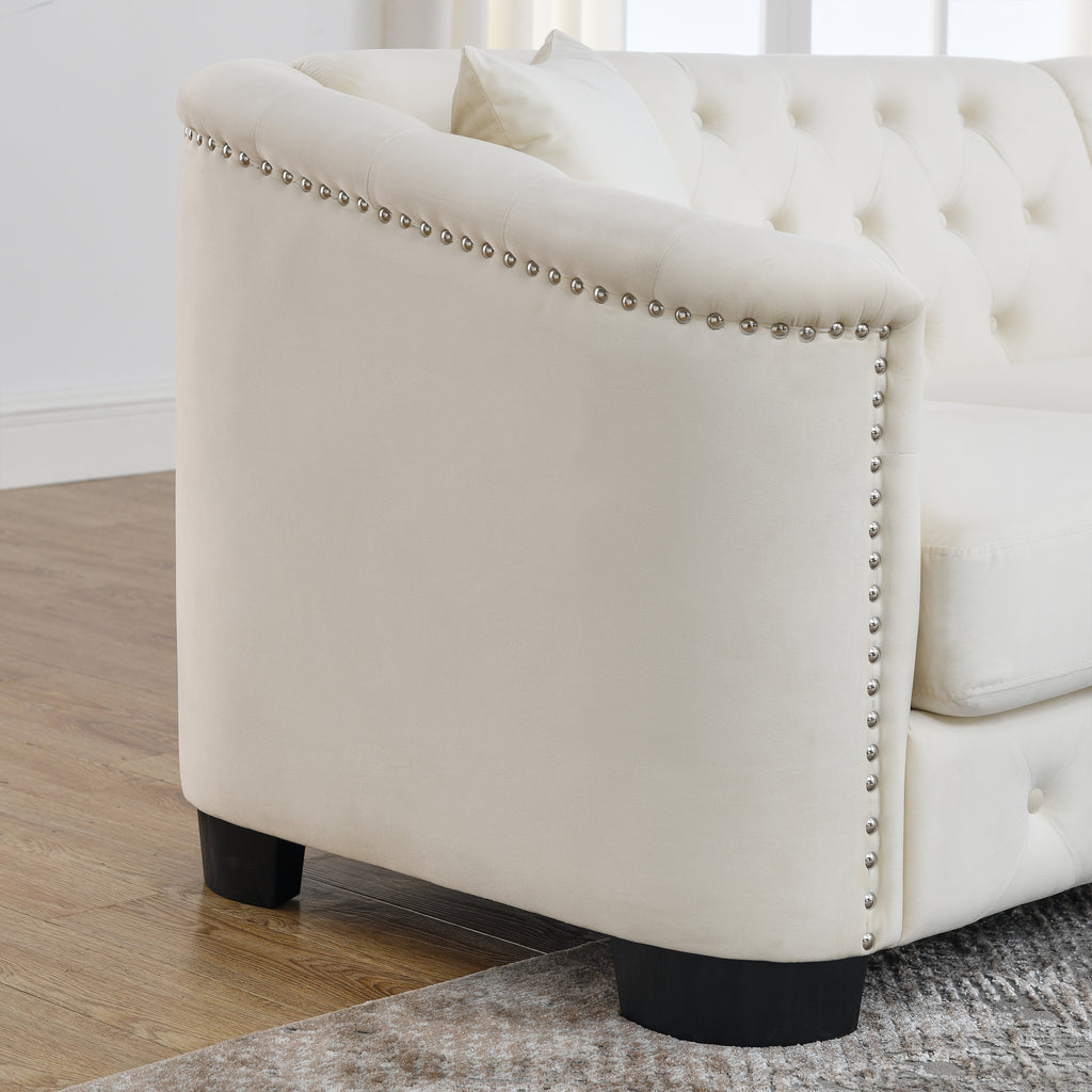 Beige Velvet 5-Seater Corner Sofa with 3 Cushions C83381