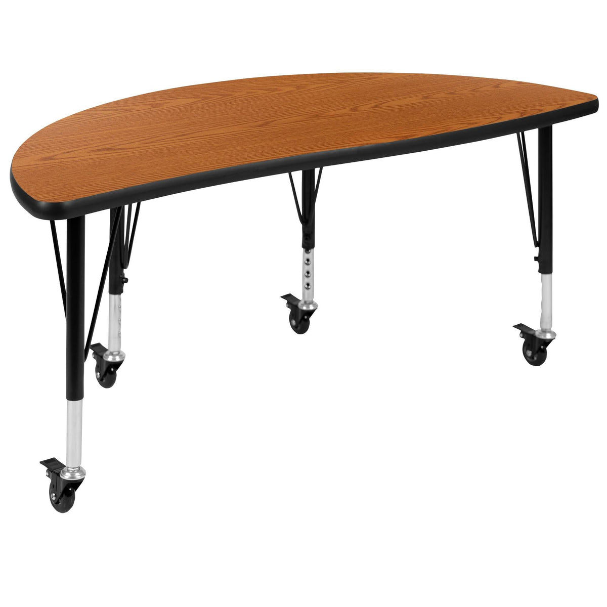 Mobile Laminate Activity Table Set with Student Stack Chairs, Oak/Black Q7012