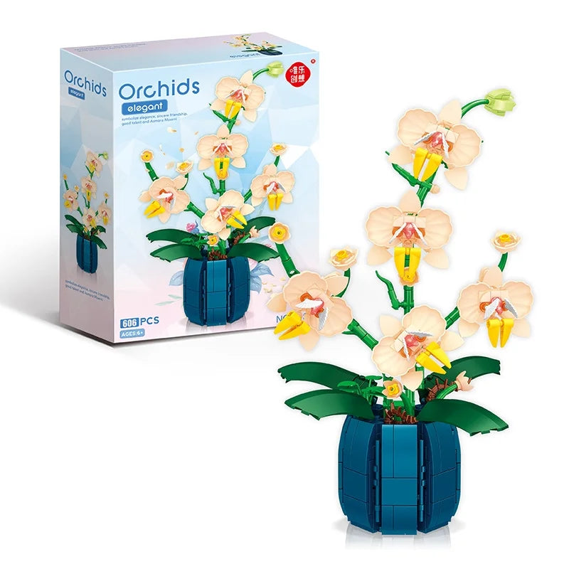 Orchid Flower Bouquet Building Blocks Kit 606 Pcs X176