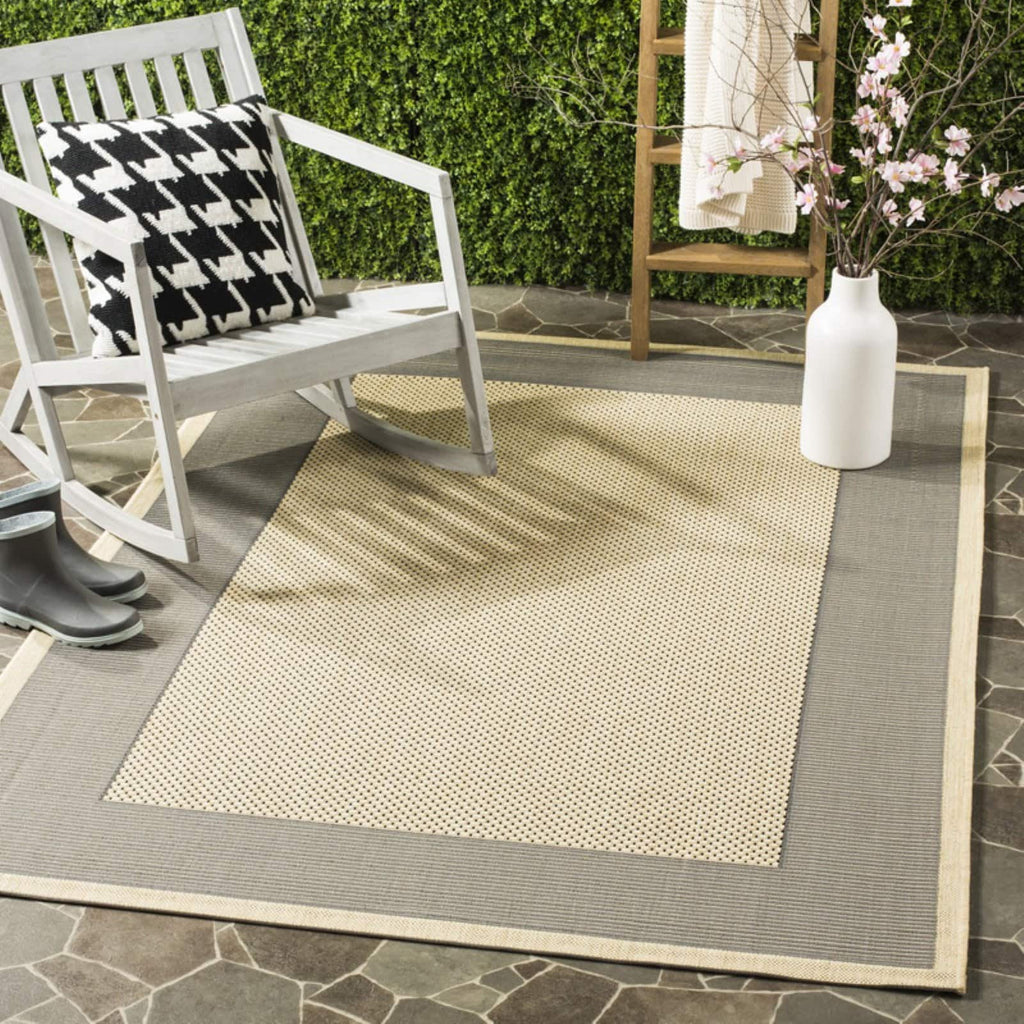 Natural/Gold Striped Border Indoor/Outdoor Area Rug W611
