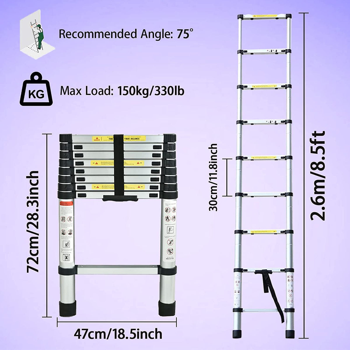 Telescoping Aluminum Extension Ladder 8.5FT X472753