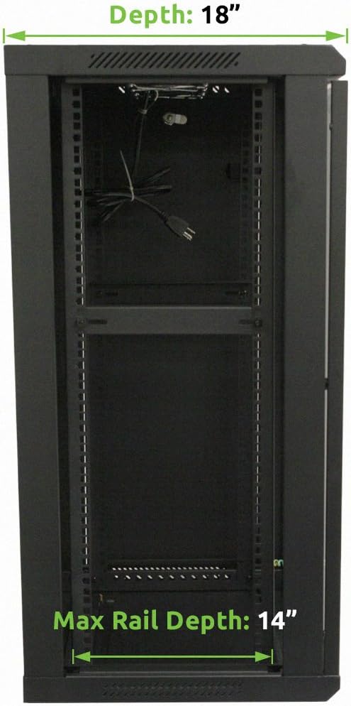18U Wallmount Cabinet Enclosure 19-Inch Server Network Rack with Locking Glass Door Black with Shelves W1688
