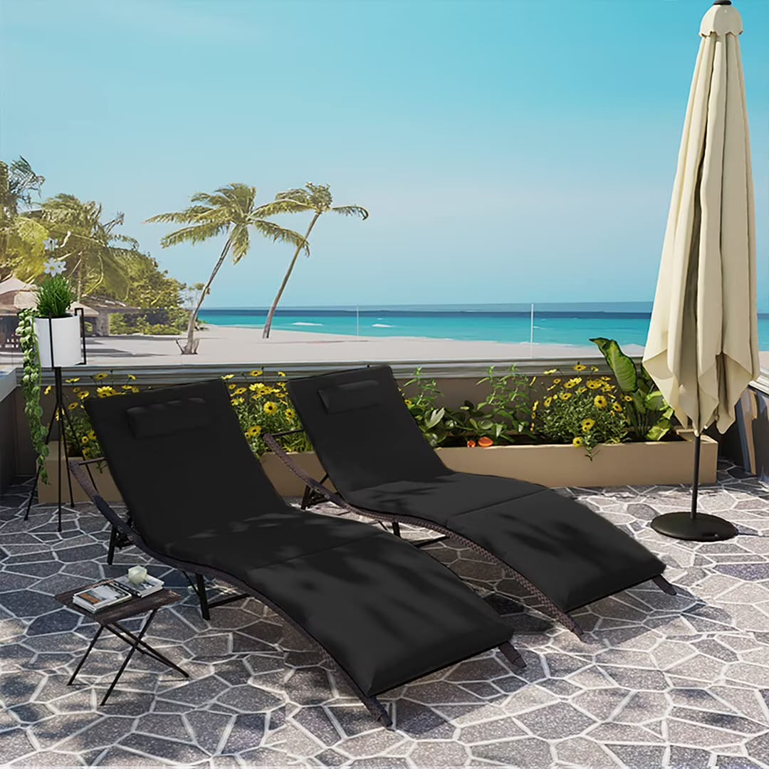 Black 3 Piece Rattan Patio Lounge Chair Set T970
