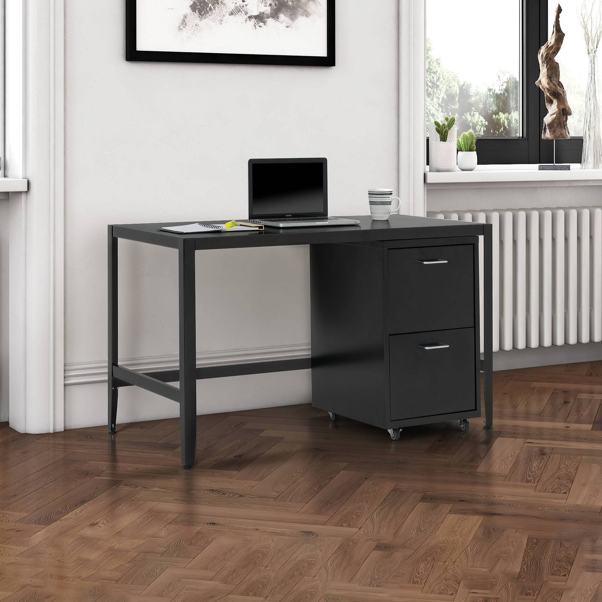Black Metal 2-Drawer Mobile File Cabinet B74341