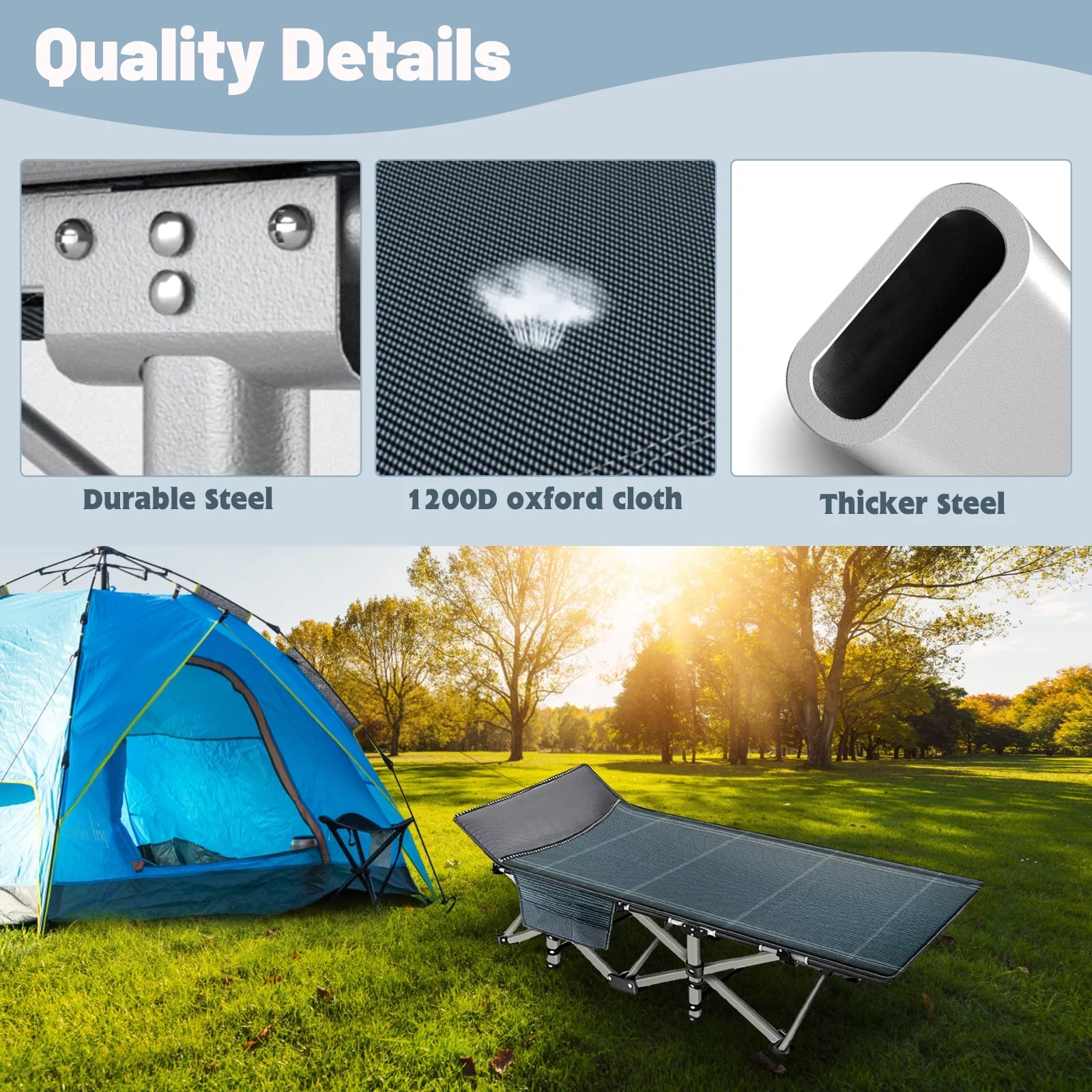 Folding Camping Bed with Mattress & Carry Bag, Heavy Duty Sleeping Cot with 4D Pillow I6398