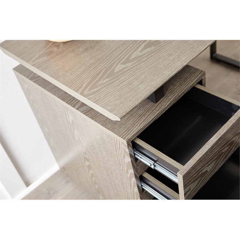 Reversible Home Office Desk with Filing Cabinet in Gray M293091