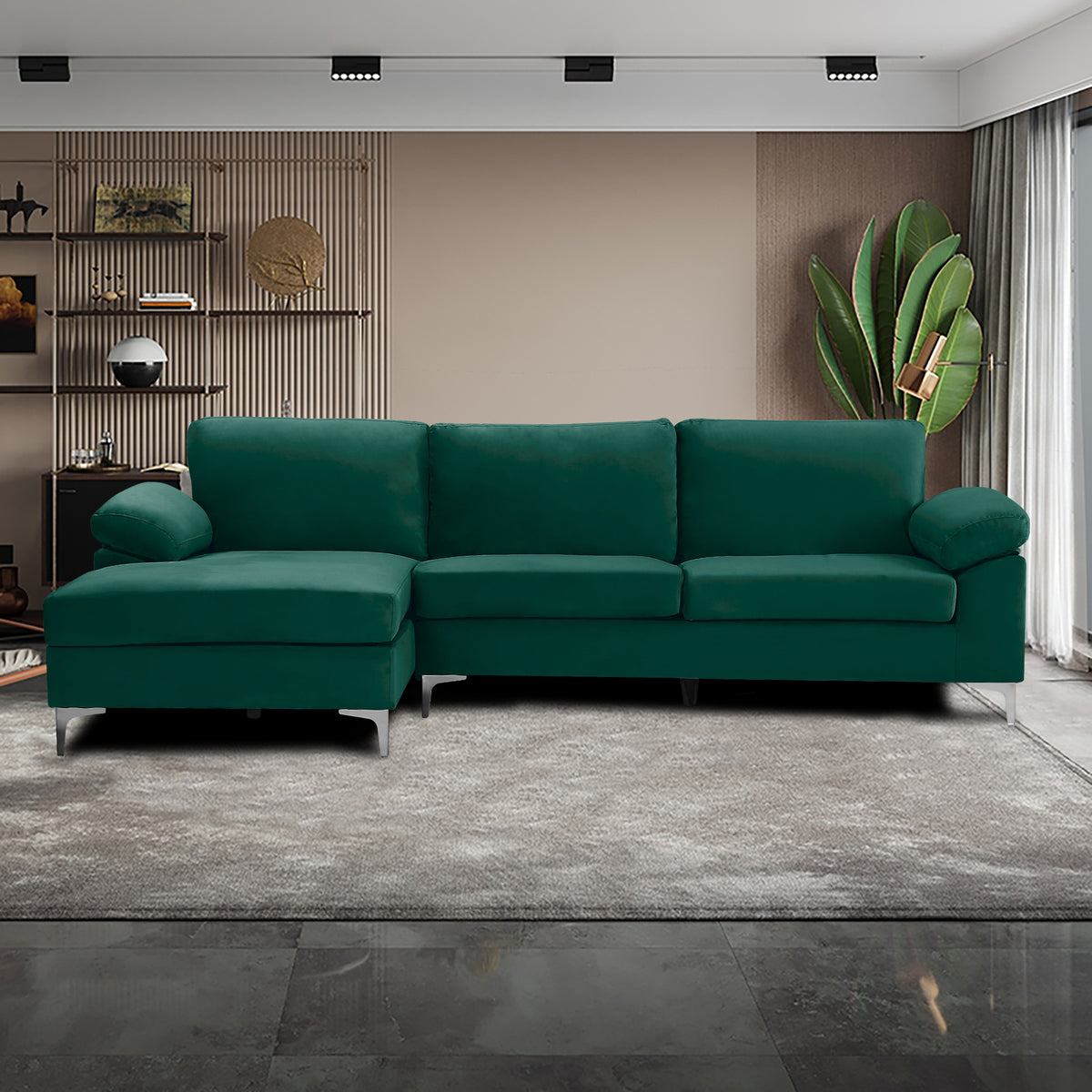 Green Velvet L-Shaped Sectional Sleeper Sofa Z97704