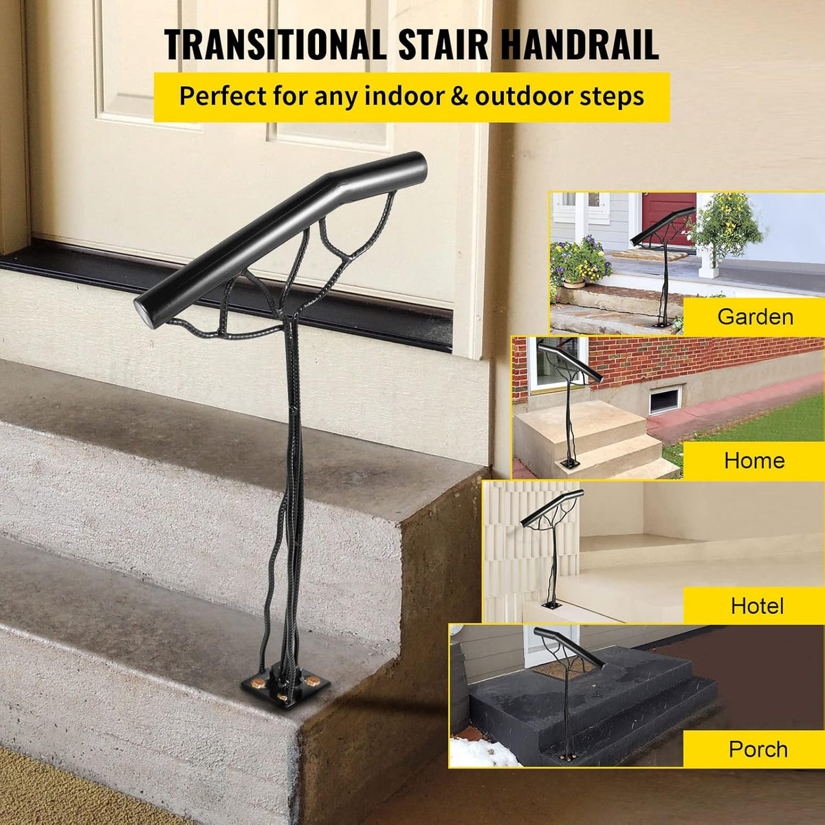 Black Wrought Iron Stair Hand Rail, Pack of 2 Q911977