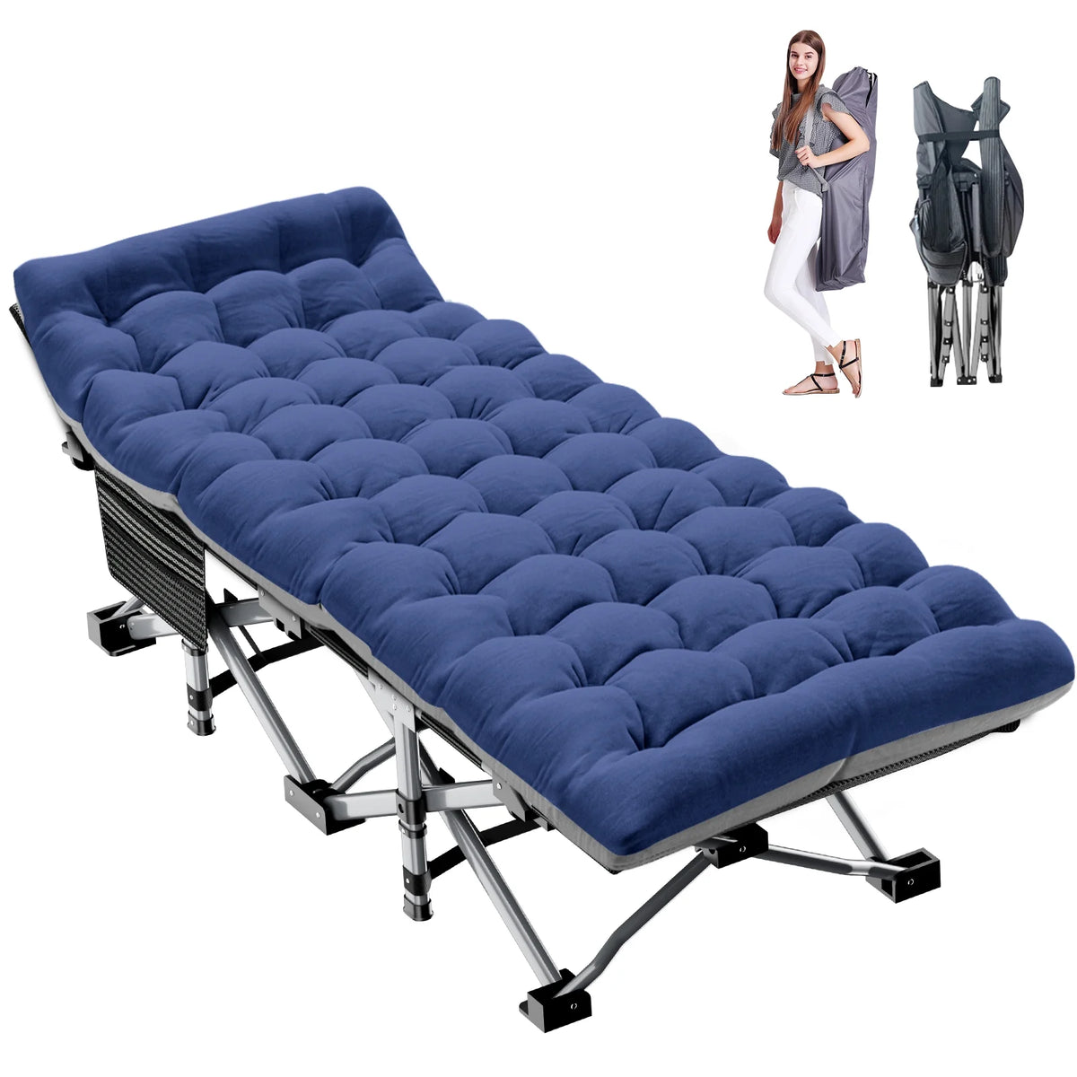 Folding Camping Bed with Mattress & Carry Bag, Heavy Duty Sleeping Cot with 4D Pillow I6398