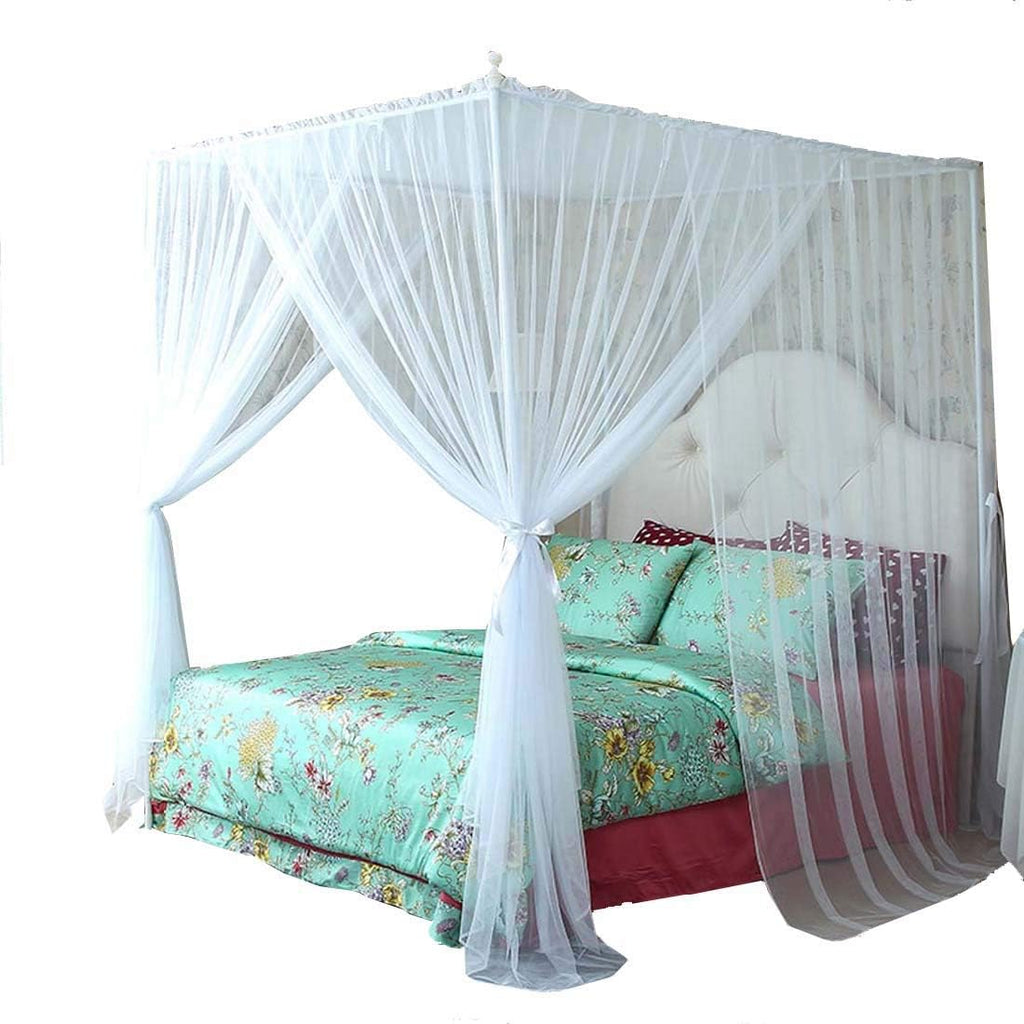 Queen Black Canopy Bed Frame with Bed Drape Netting J905154