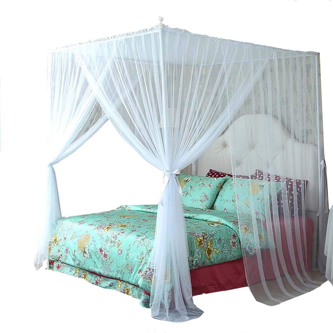 Queen Black Canopy Bed Frame with Bed Drape Netting J905154