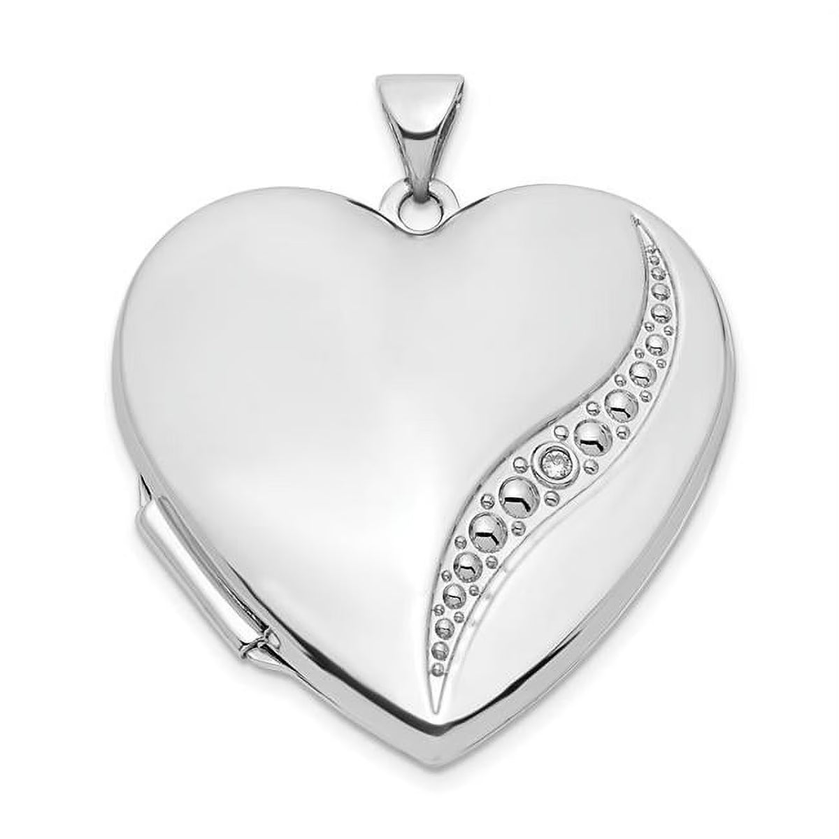 14K White Gold Wave Diamond Heart Locket B2776