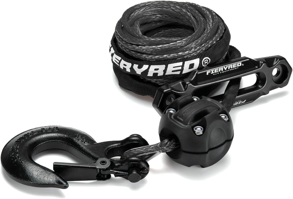 Black 3/16 50FT Synthetic Winch Rope Cable Kit with Forged Hook Fairleads, Pack of 2 I807574