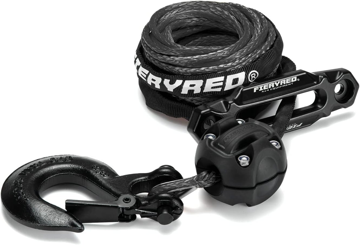 Black 3/16 50FT Synthetic Winch Rope Cable Kit with Forged Hook Fairleads, Pack of 2 I807574