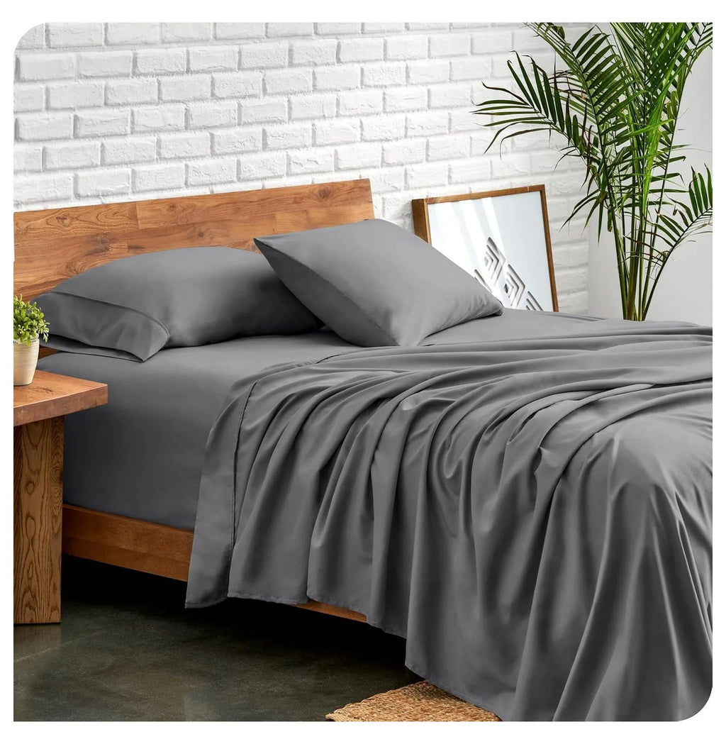 Full XL 4 Piece Microfiber Bed Sheets with Pillowcases, Grey E6540