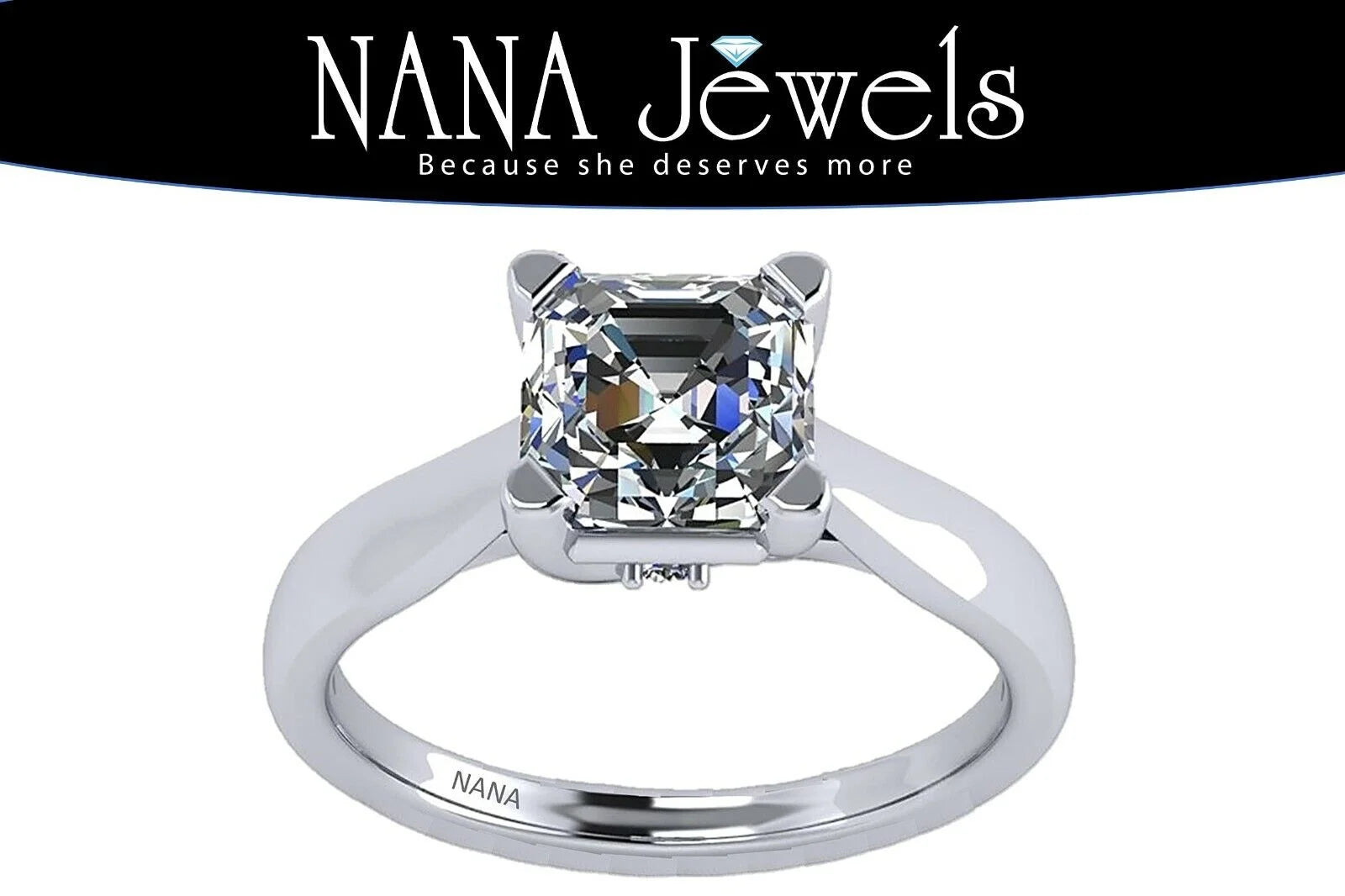 1.50ct Asscher Solitaire Silver CZ Engagement Ring J406