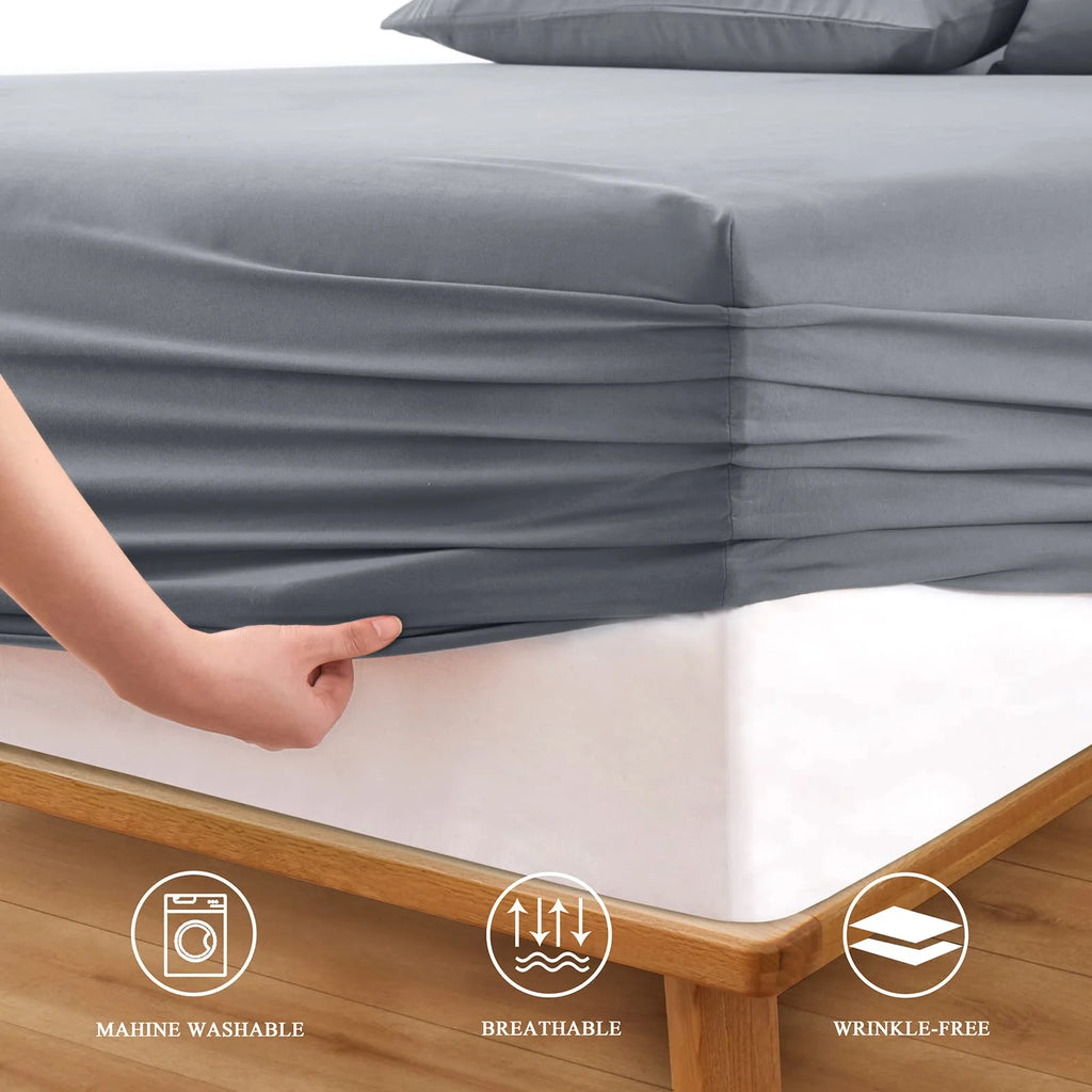 Gray 1800 Thread Count Microfiber King Fitted Sheet with Deep Pocket U299