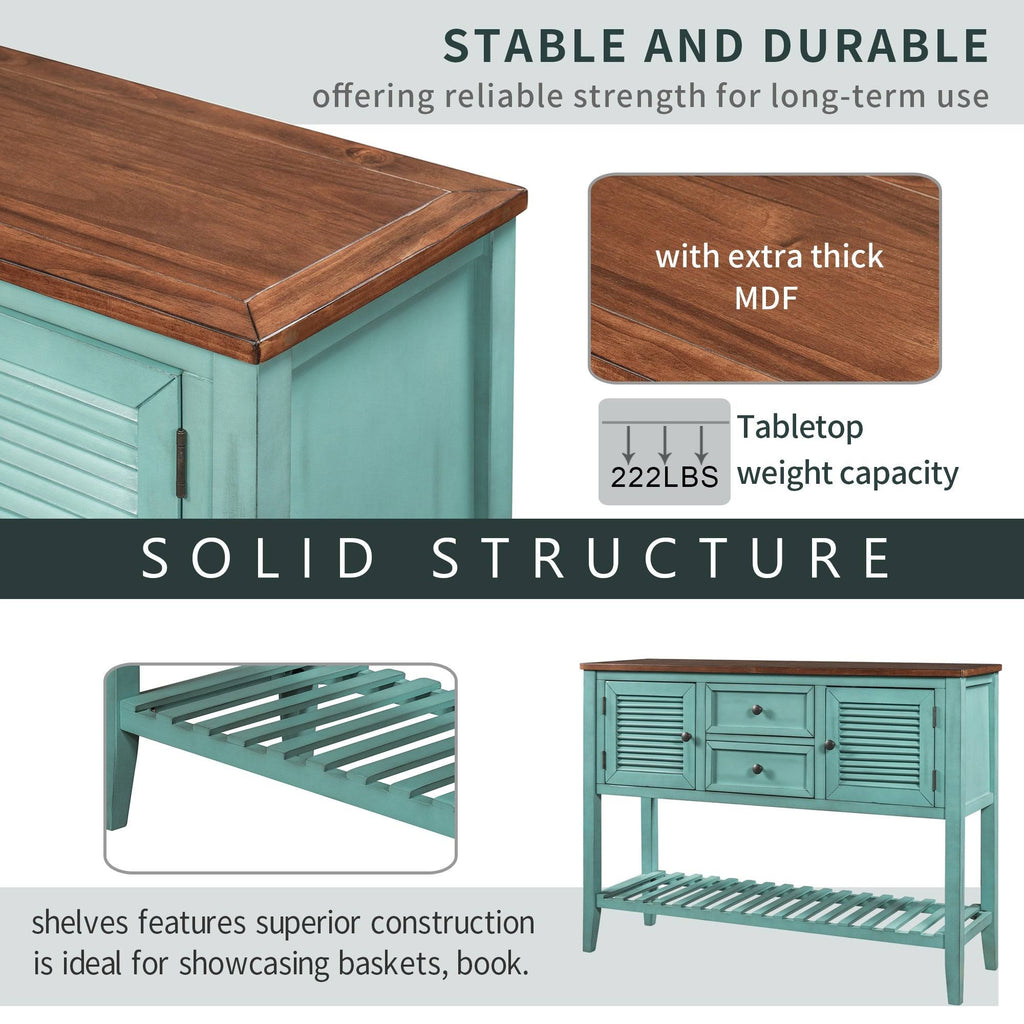 Blue Console Table with 2 Drawers and Bottom Shelf B510