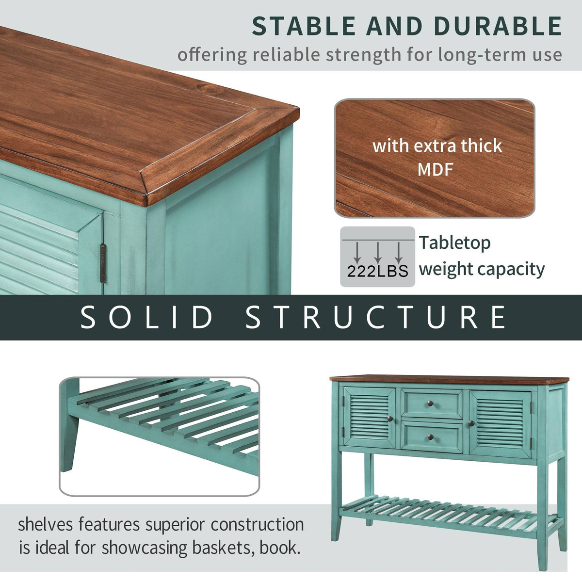 Blue Console Table with 2 Drawers and Bottom Shelf B510