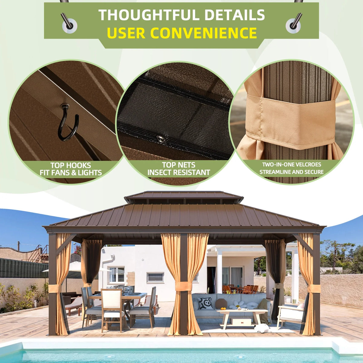 12' x 18' Hardtop Metal Double Roof Gazebo J873