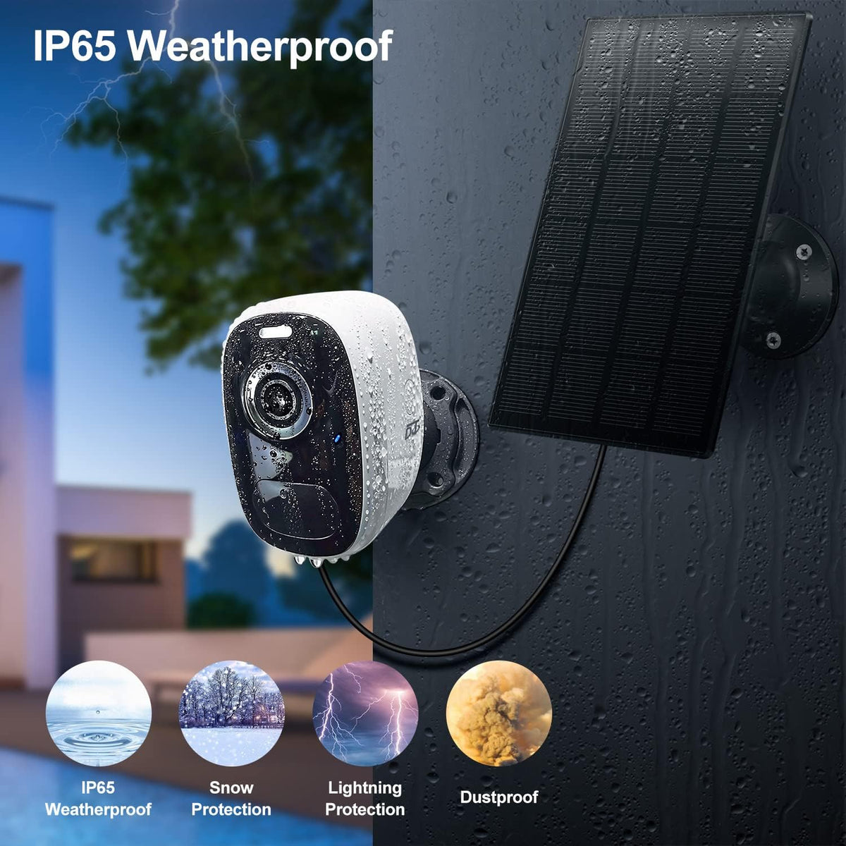 Wireless Outdoor Security Camera with Solar Panel, 1080P Color Night Vision, PIR Motion Sensor, Siren Alarm, 2-Way Audio, Waterproof A57826