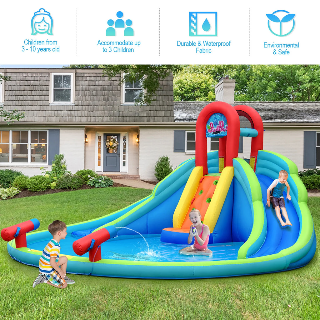 Inflatable Bounce House Water Splash Pool Dual Slide Climbing Wall T29407