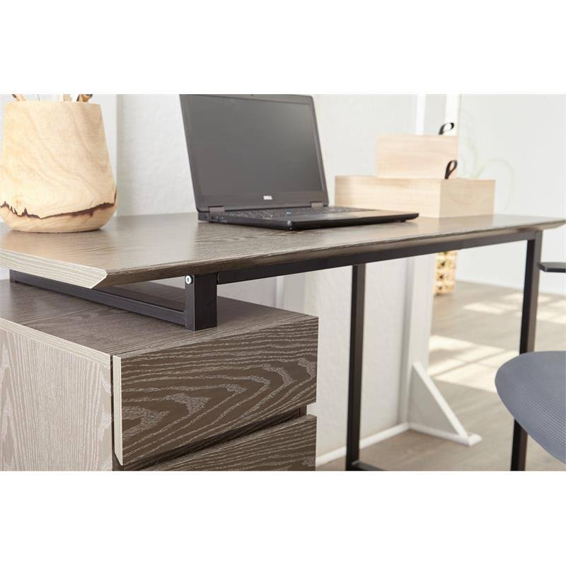 Reversible Home Office Desk with Filing Cabinet in Gray M293091