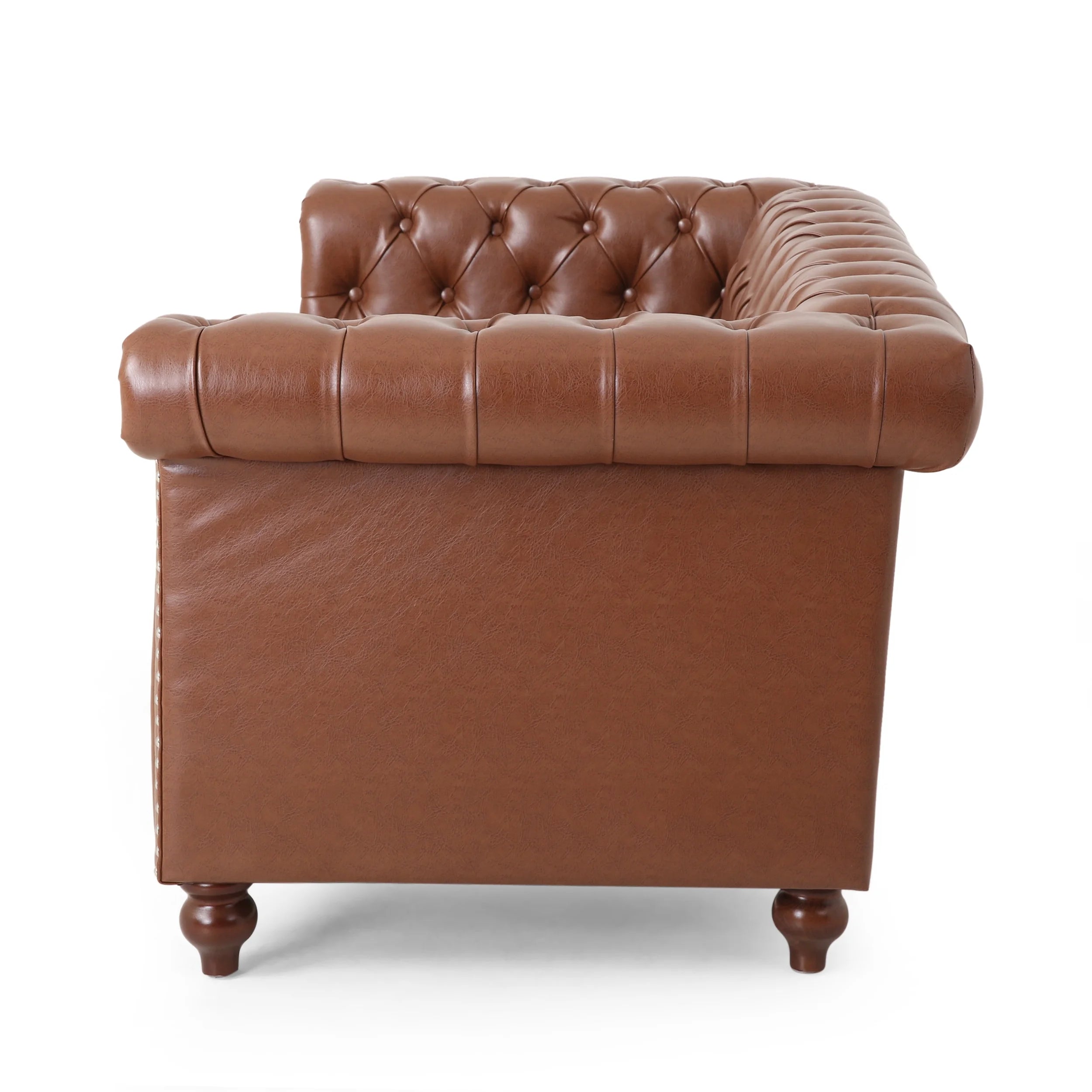 Cognac Brown Upholstered Button Tufted Loveseat with Nailhead Trim T543257