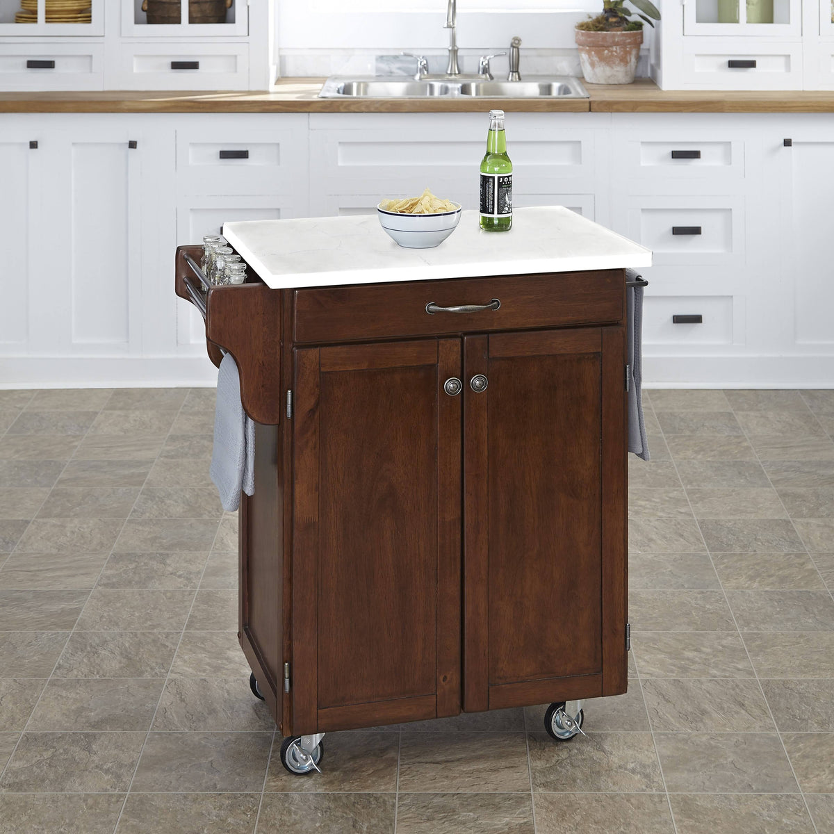 Rustic Cherry Finish Cuisine Cart F474