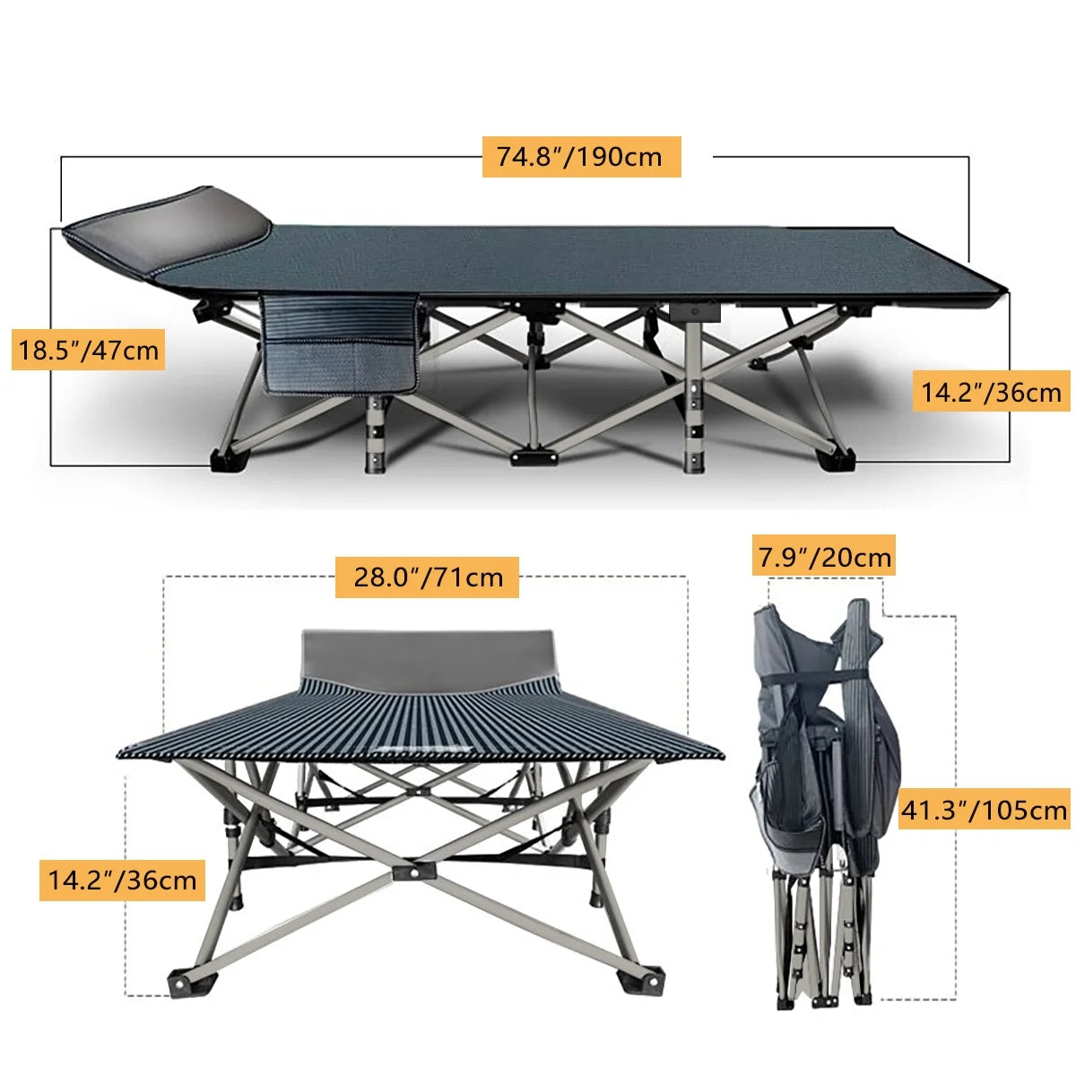 Folding Camping Bed with Mattress & Carry Bag, Heavy Duty Sleeping Cot with 4D Pillow I6398